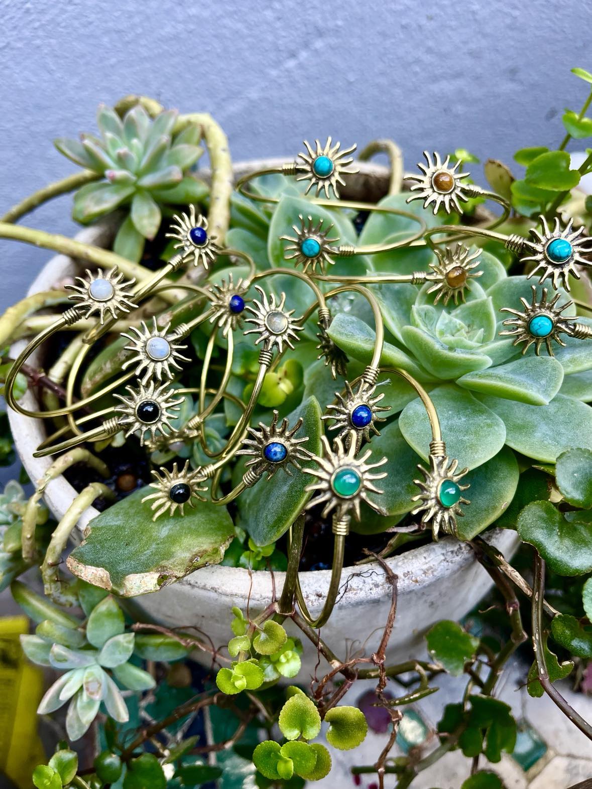 Sunflower Gemstone Brass Bangle