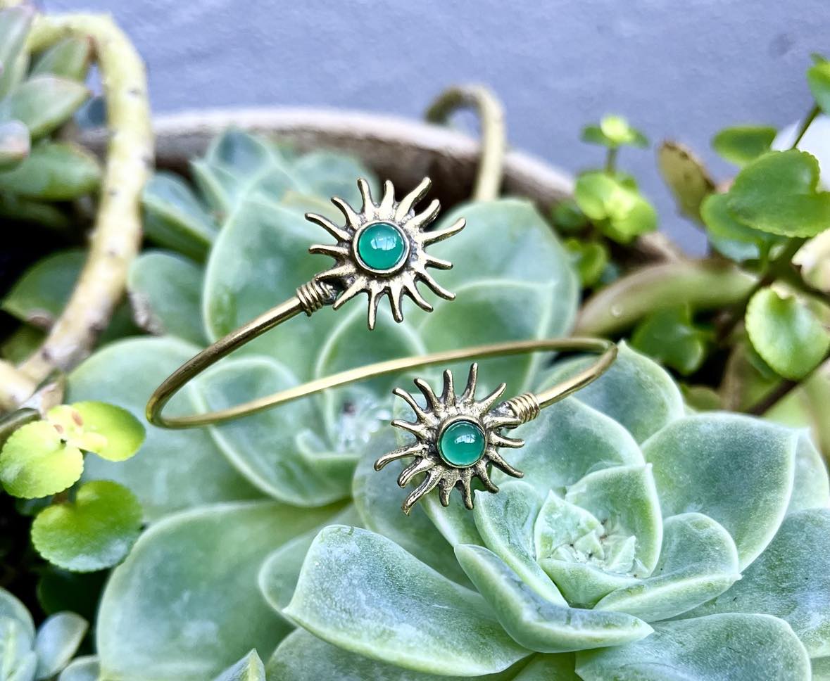 Sunflower Gemstone Brass Bangle