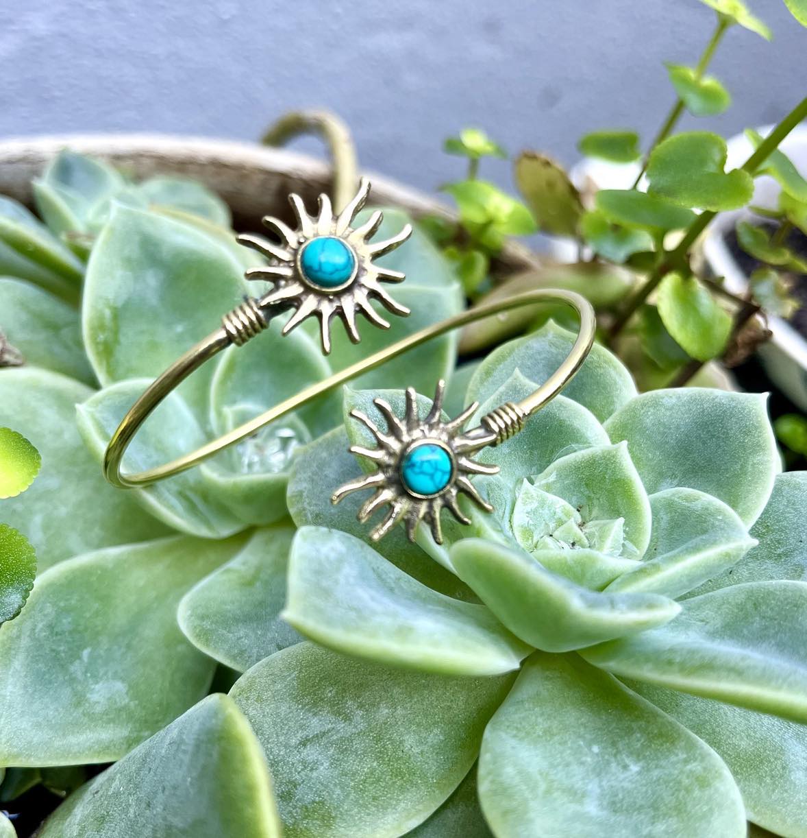 Sunflower Gemstone Brass Bangle