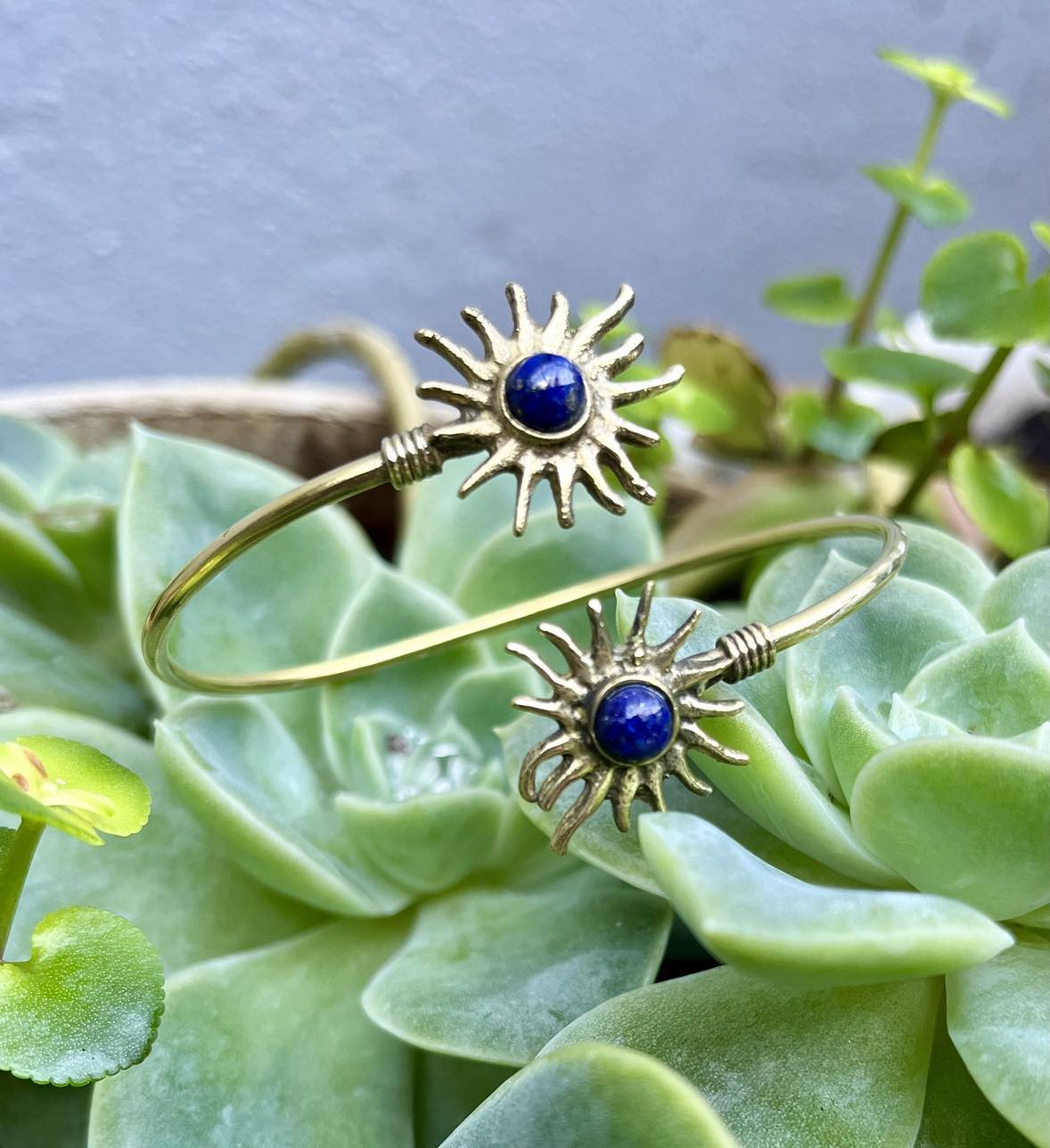 Sunflower Gemstone Brass Bangle