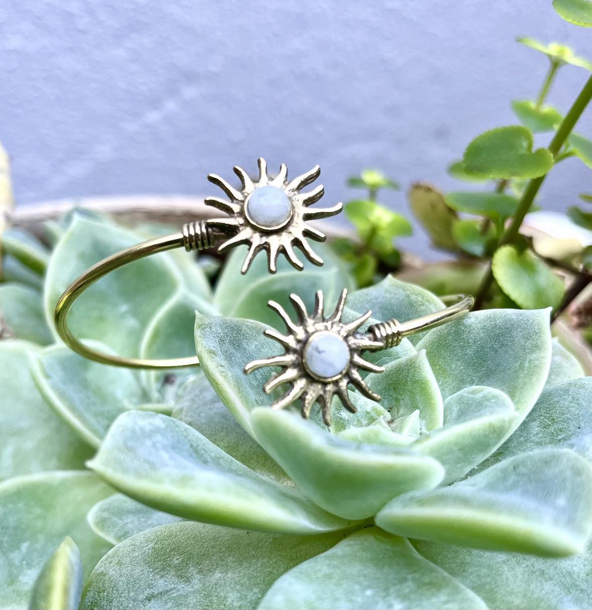 Sunflower Gemstone Brass Bangle