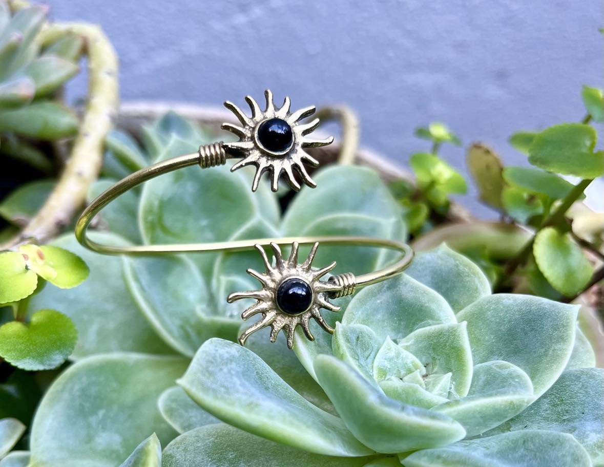 Sunflower Gemstone Brass Bangle