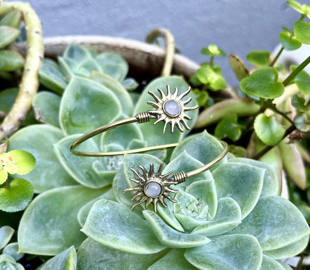 Sunflower Gemstone Brass Bangle