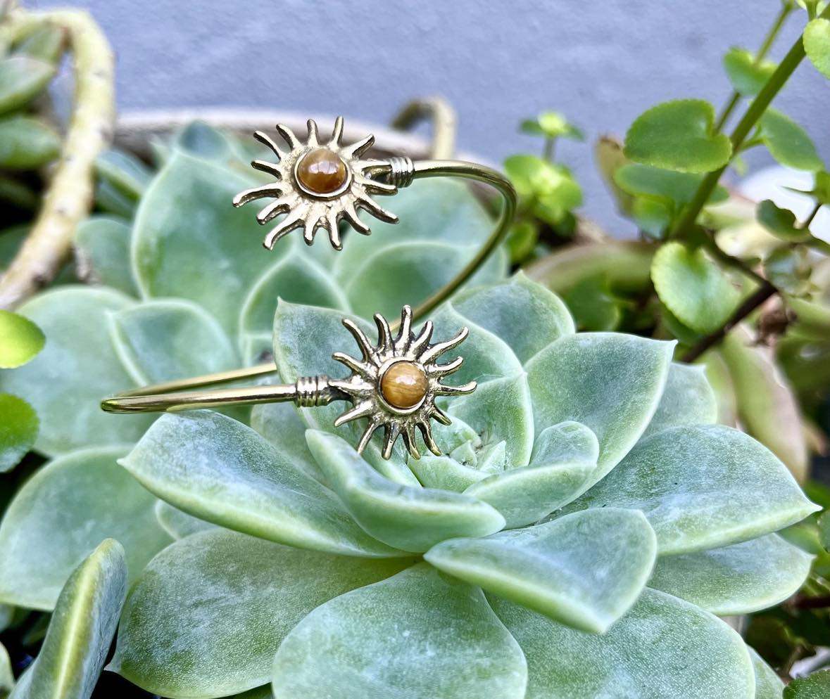 Sunflower Gemstone Brass Bangle