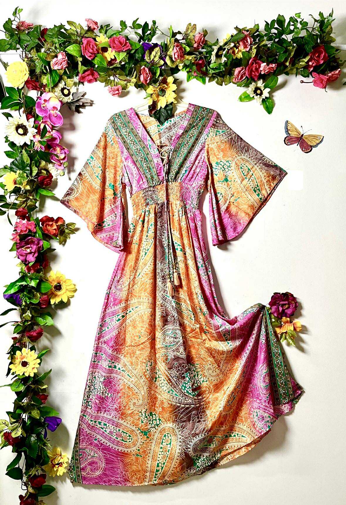 Silk Falka Lace-Up Maxi Dress