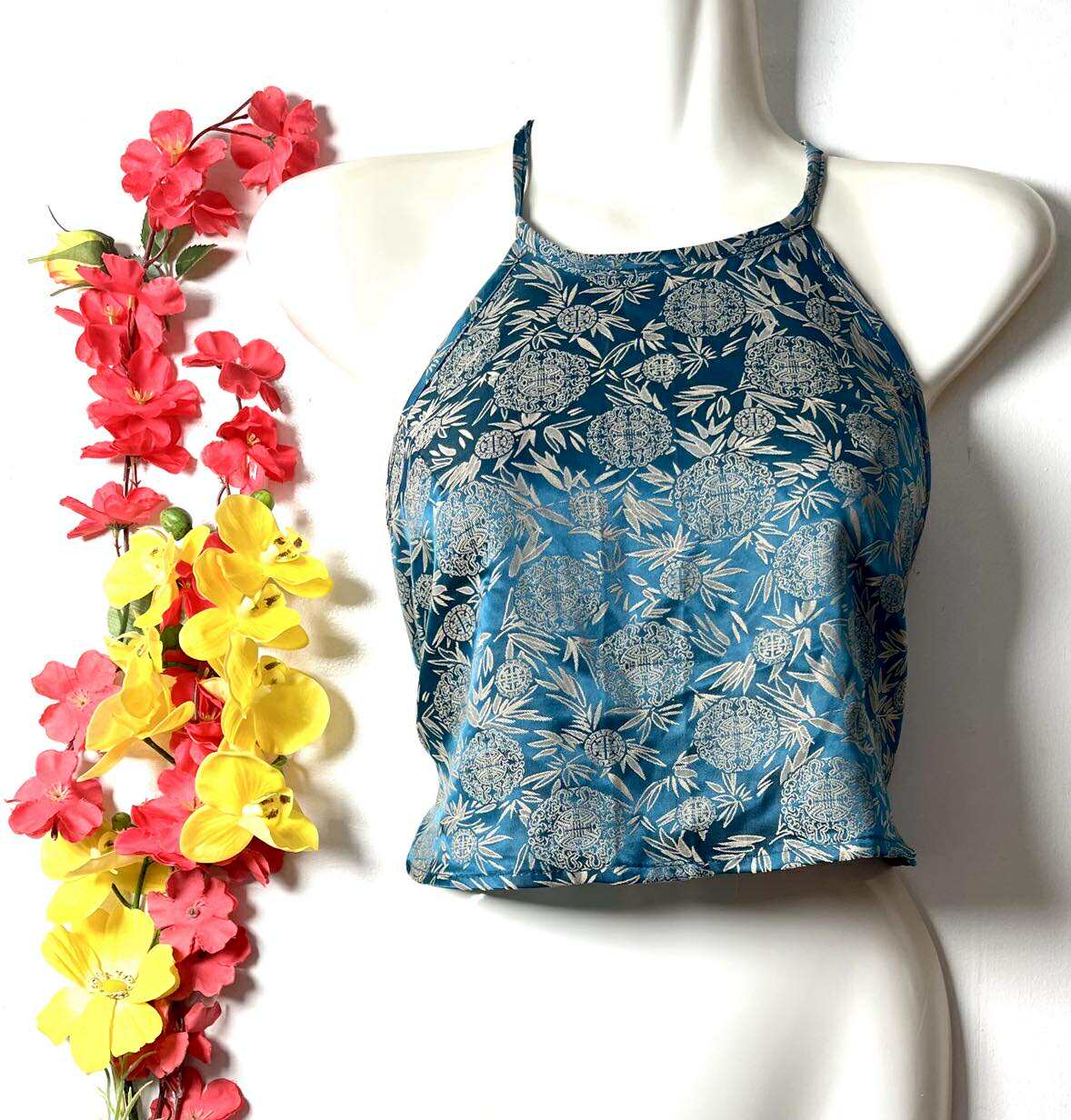 Vietnamese Silk Halter Crop Top