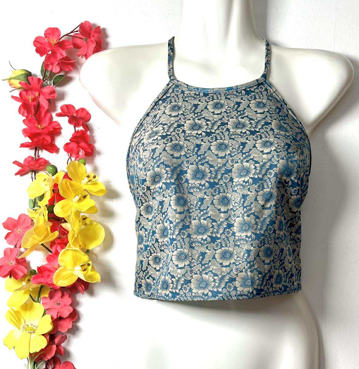 Vietnamese Silk Halter Crop Top