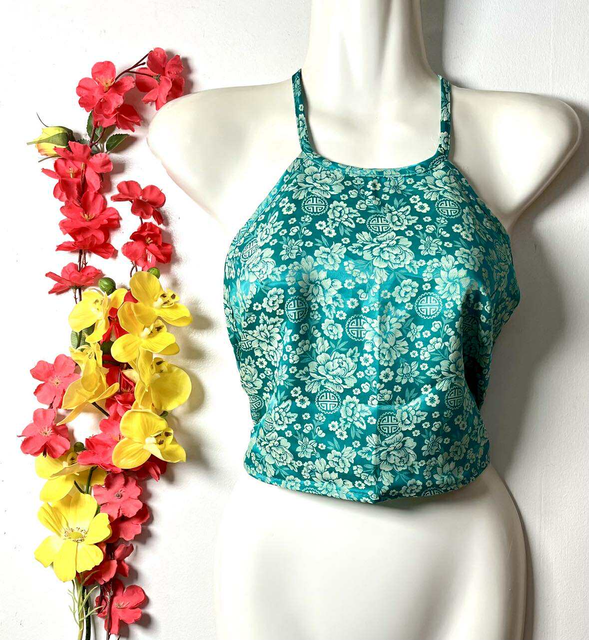 Vietnamese Silk Halter Crop Top