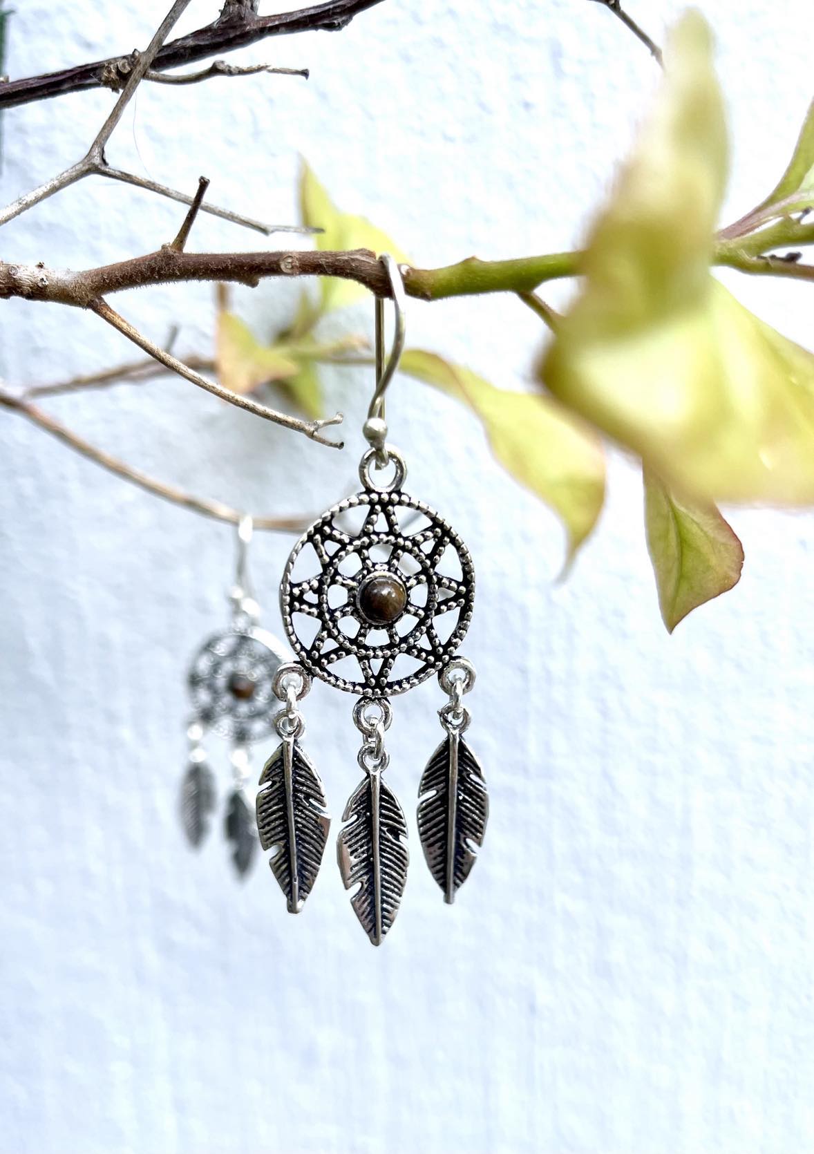 Silver Gemstone Dreamcatcher Earings