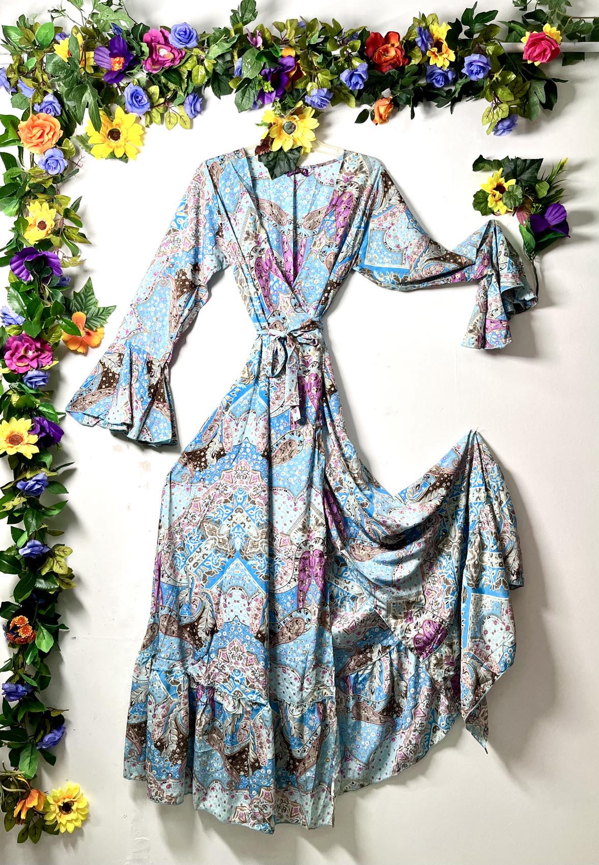 Silk Goddess Long-Sleeve Wrap Dress Habiba Boho Boutique Silk Goddess Long-Sleeve Wrap Dress Habiba Boho Boutique