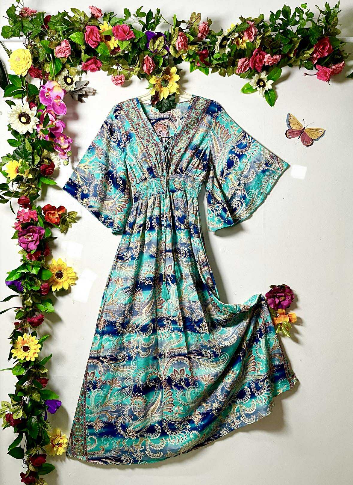 Silk Falka Lace-Up Maxi Dress