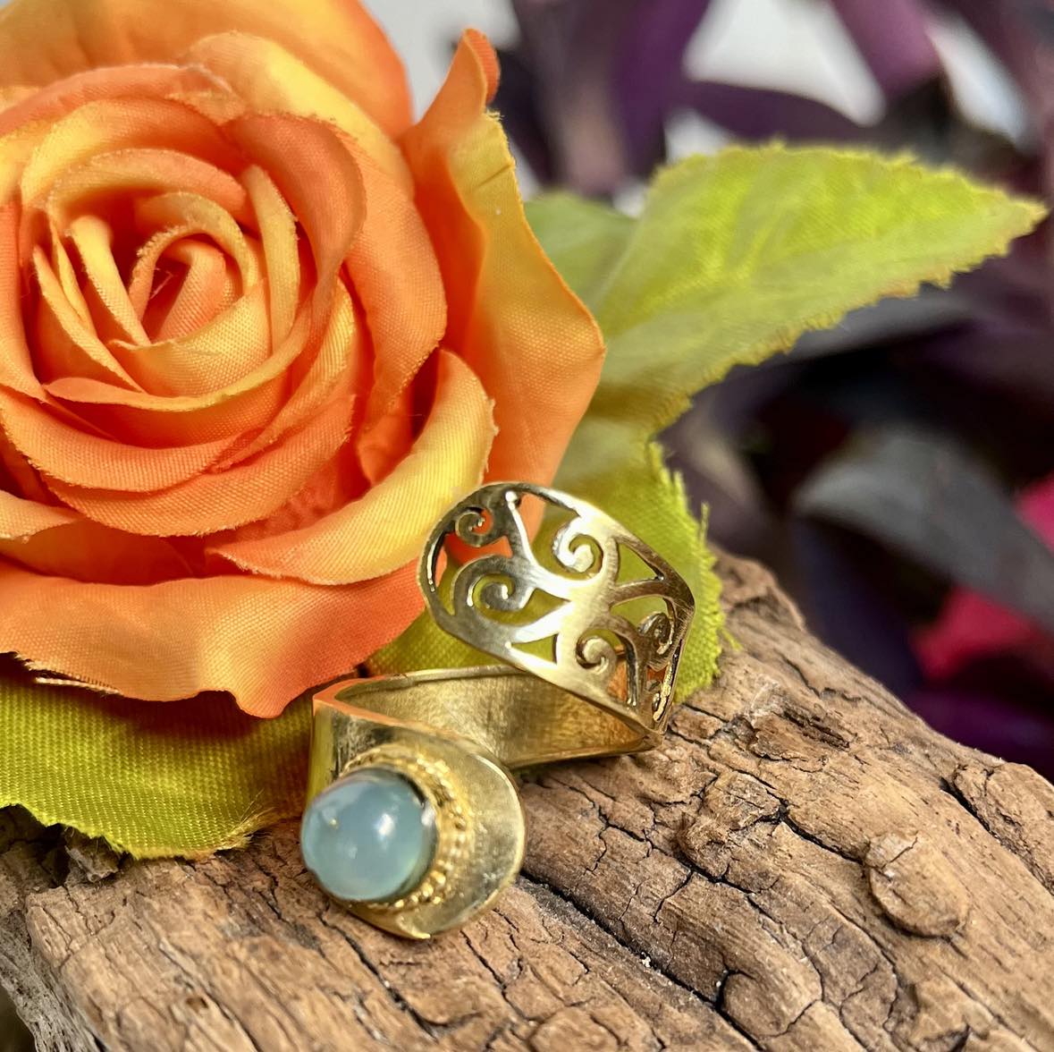 Brass Gemstone Twist Ring