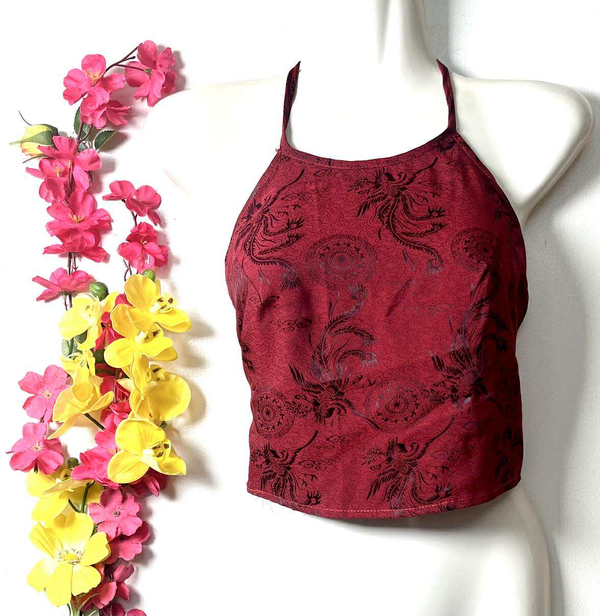 Vietnamese Silk Halter Crop Top