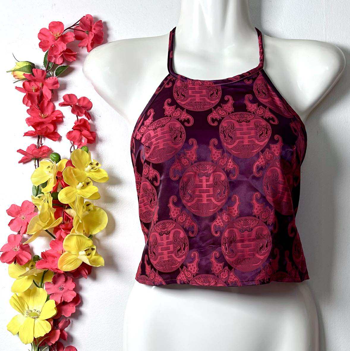 Vietnamese Silk Halter Crop Top