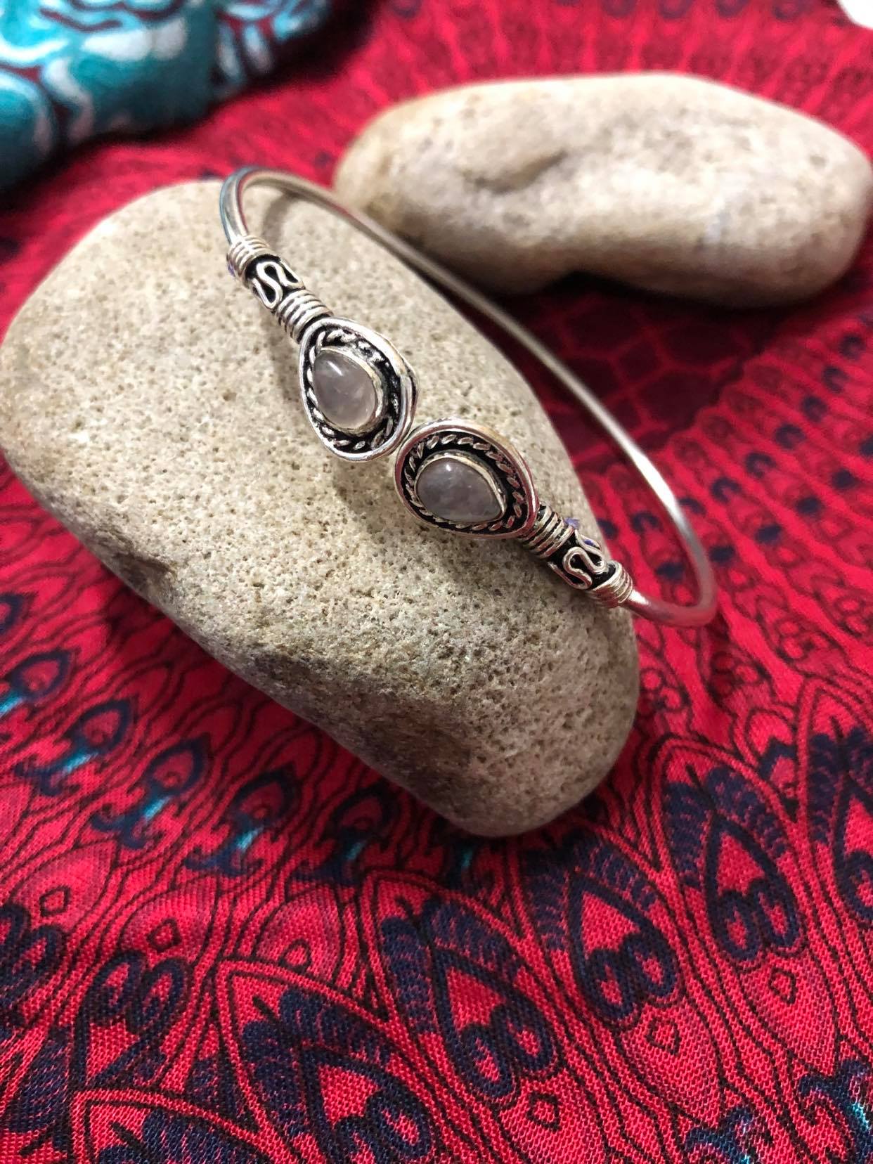Indie Bangle Silver Double Stone