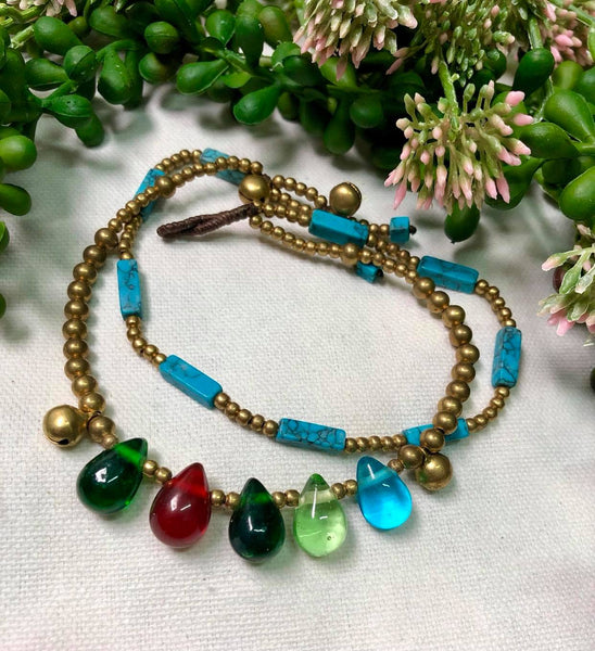 Glass Anklet Turquoise Long