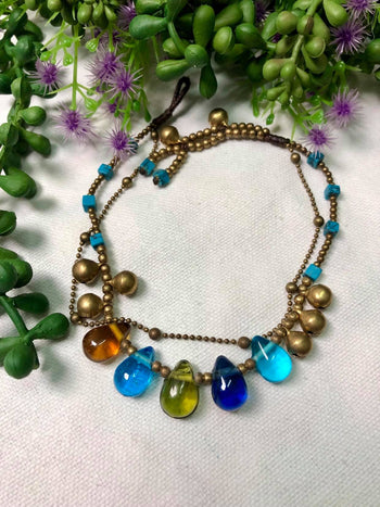 Glass Anklet Turquoise Square