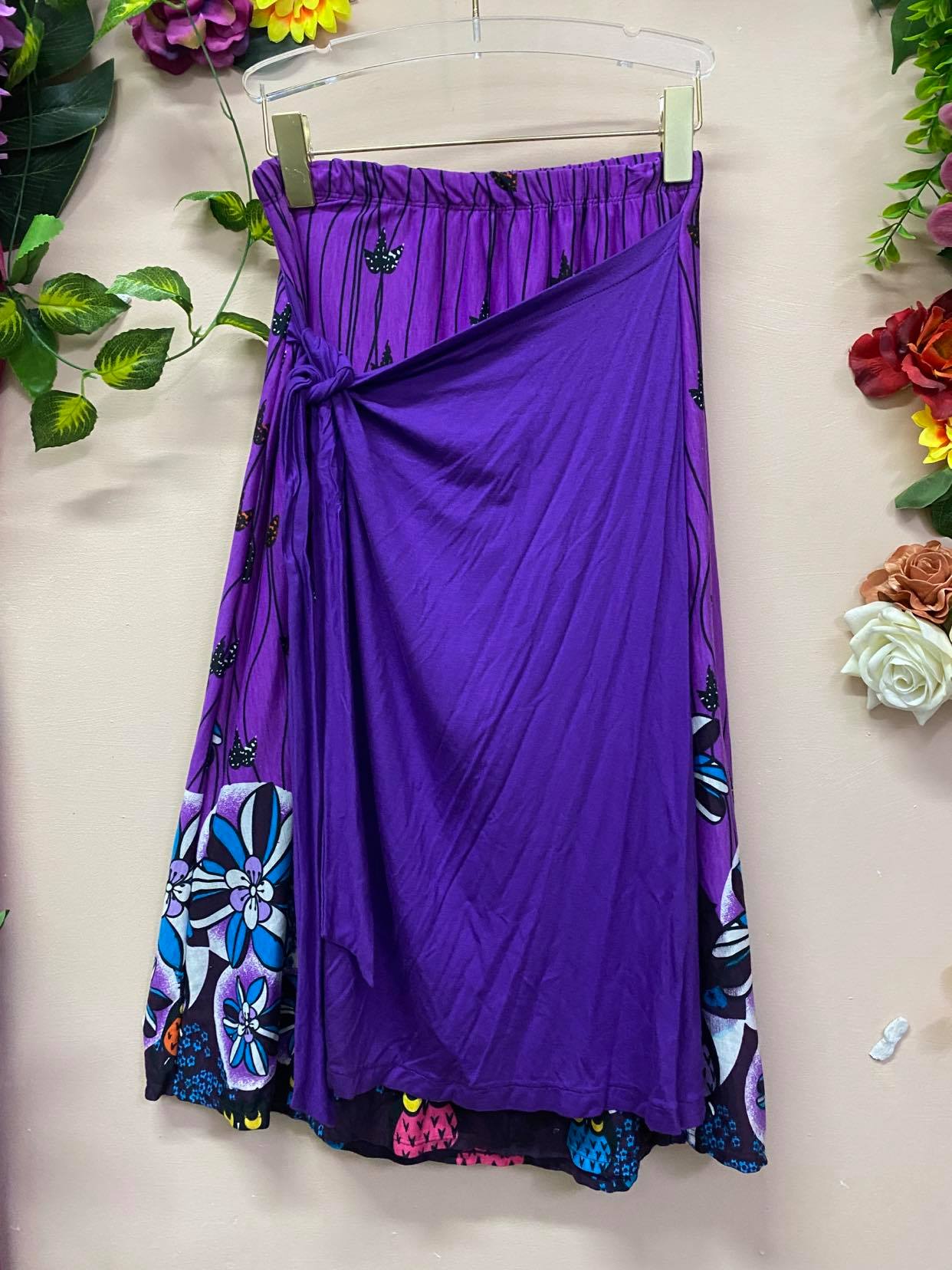 Stretch Cotton Wrap Skirt Purple