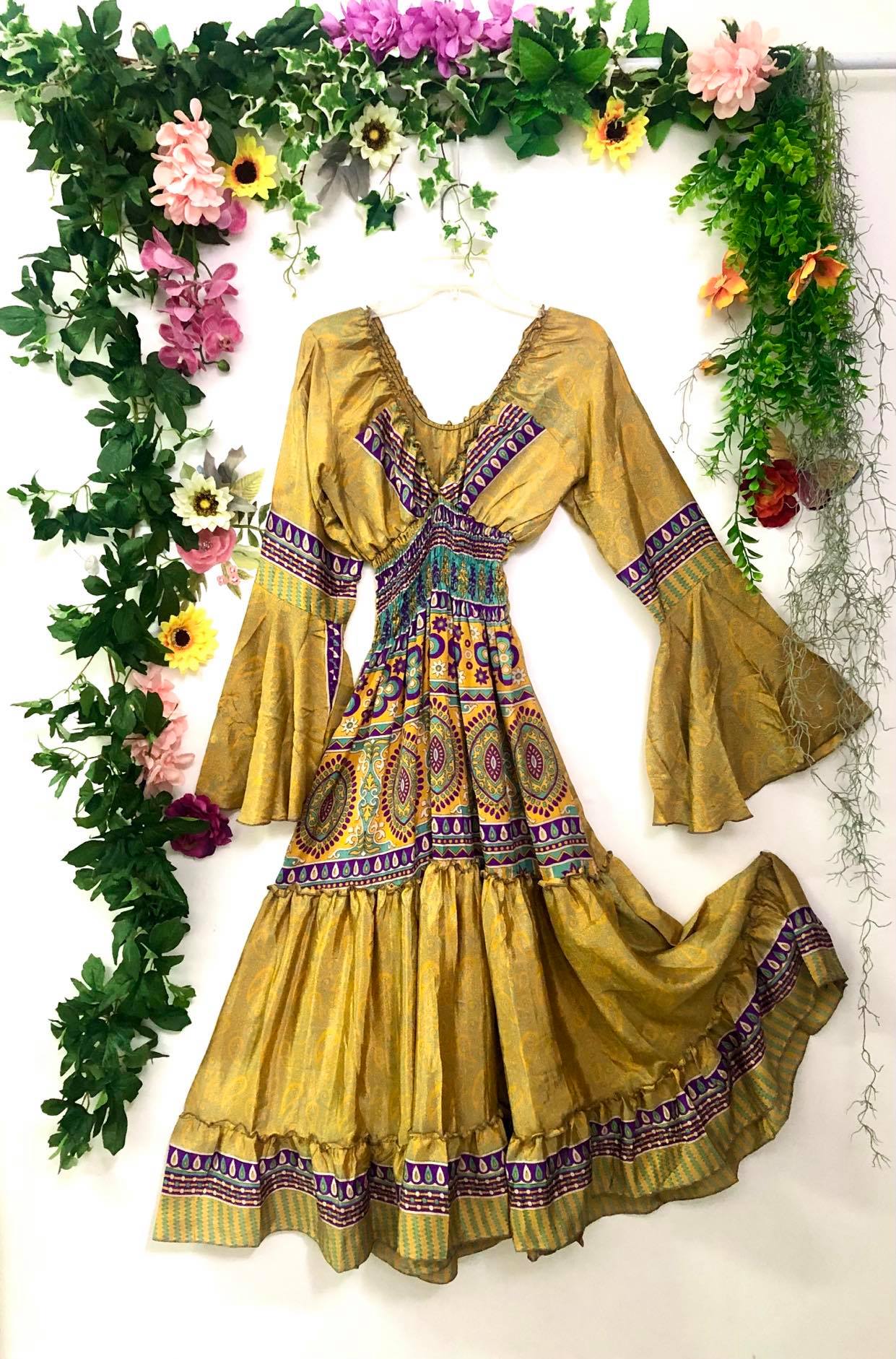 Sari Silk Long-Sleeve Choli Dress