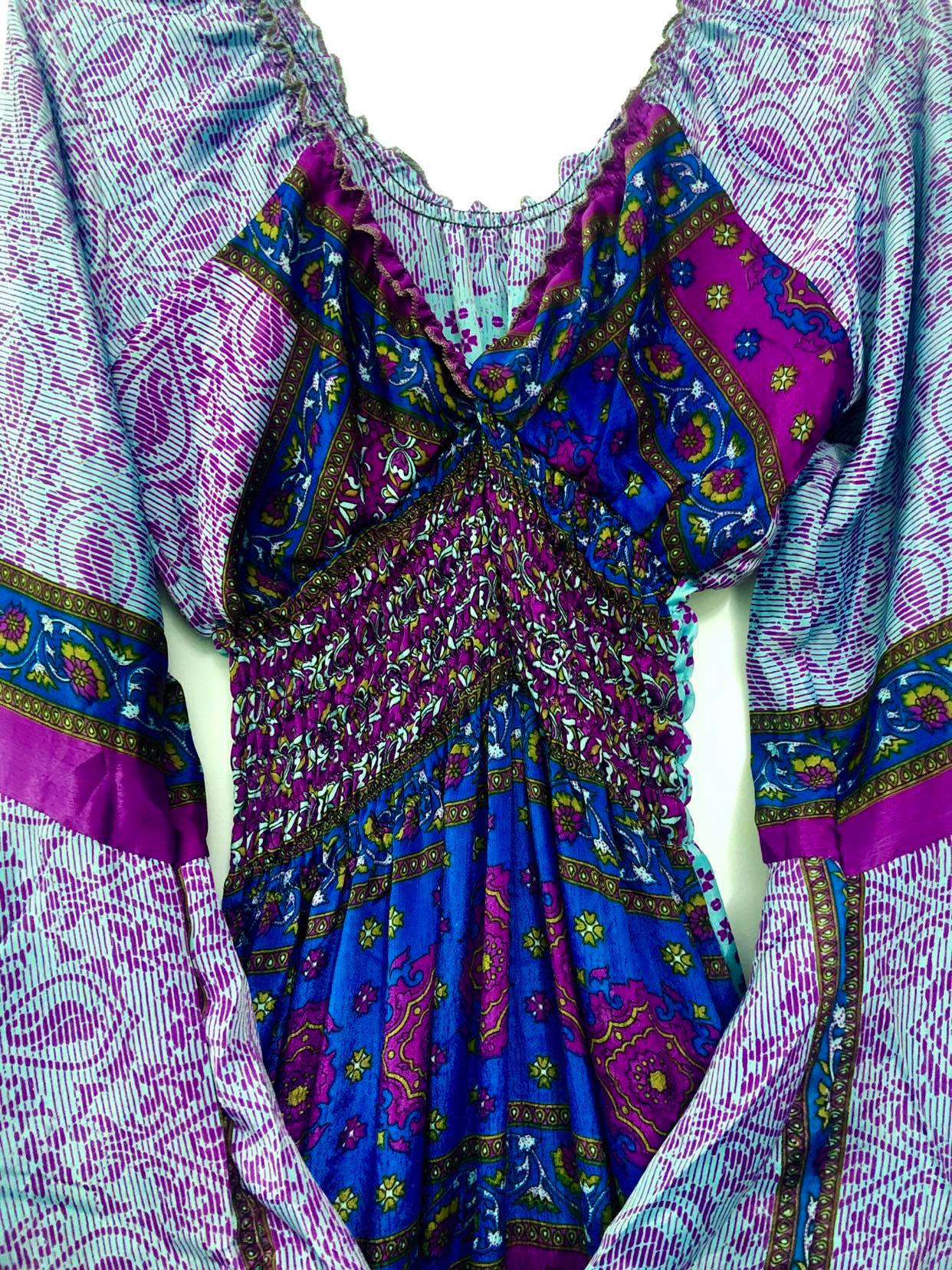 Sari Silk Long-Sleeve Choli Dress