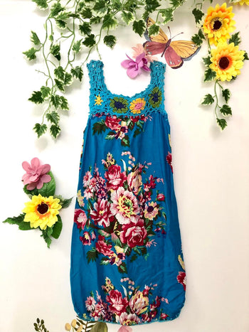 Turquoise Crochet Cotton Dress