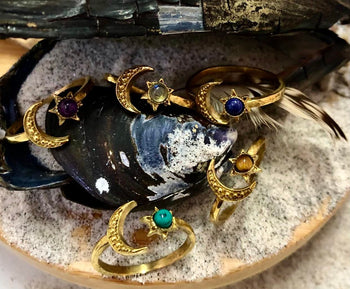 Moon And Stars Gypsy Ring Brass