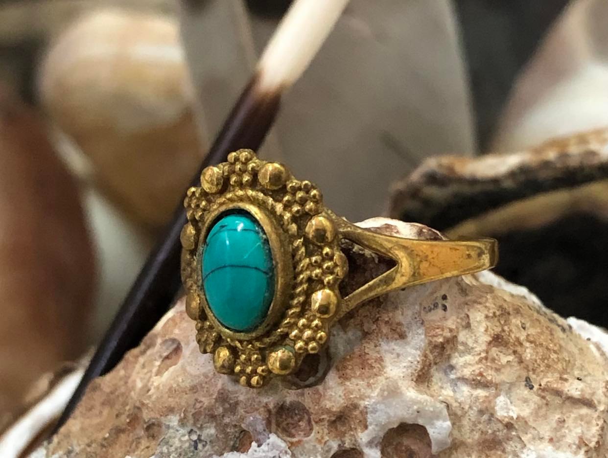 Ornate Oval Brass Gypsy Ring