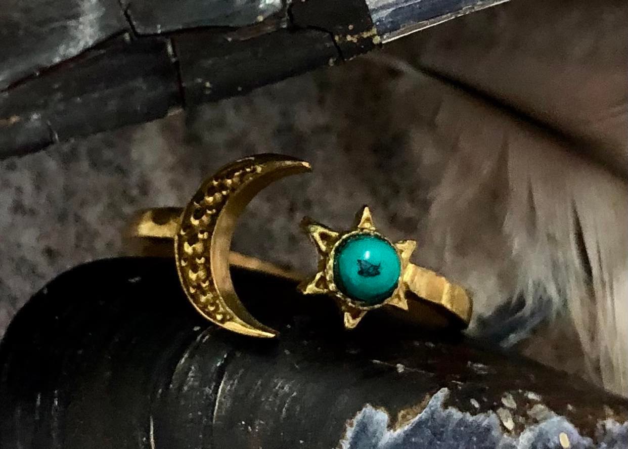 Moon And Stars Gypsy Ring Brass